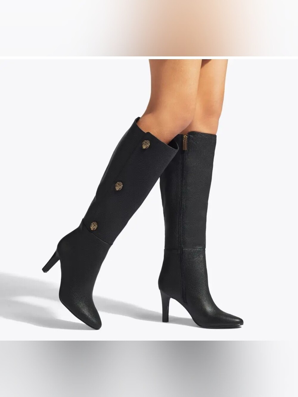 Kurt Geiger Black Knee-High Button-Accent Heeled Boots